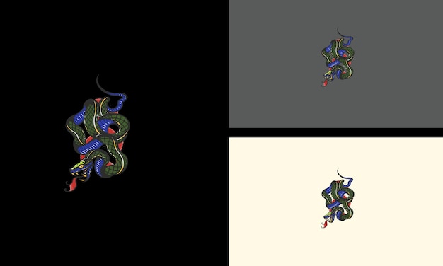 큰 뱀이 화를 내고 송곳니 벡터 문신 디자인