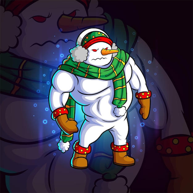The big snowman with muscle esport mascot design of illustration