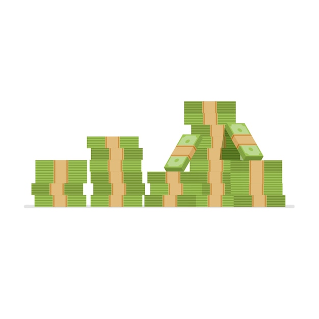 Big stacked dollar pile of cash in a trendy flat style. dollar sign. vector illustration isolated.