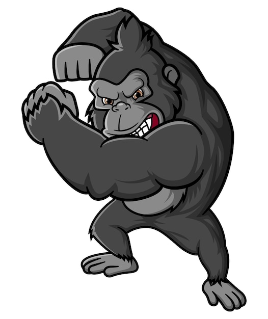 A big and strong gorilla posing and ready to fight