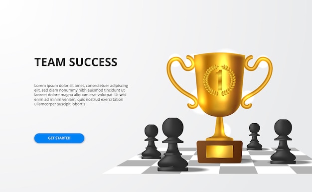 Большой успех для бизнеса командной стратегии с большим реалистичным трехмерным трофеем с пешкой шахматной доской