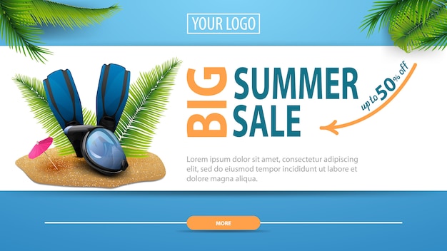 Big summer sale, discount horizontal web banner with modern, stylish design