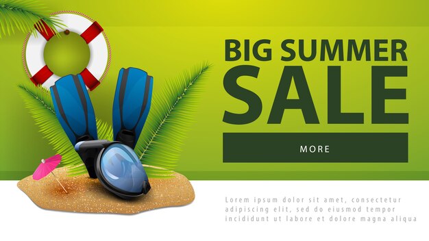 Big summer sale, discount web banner with diving mask