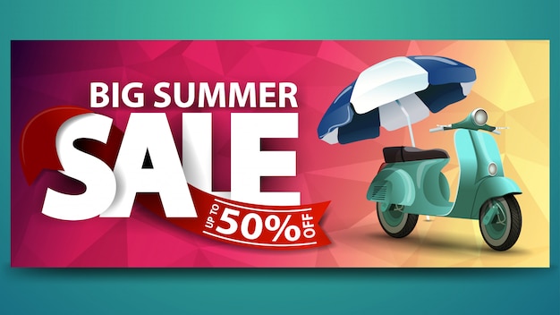 Big summer sale, horizontal discount web banner template