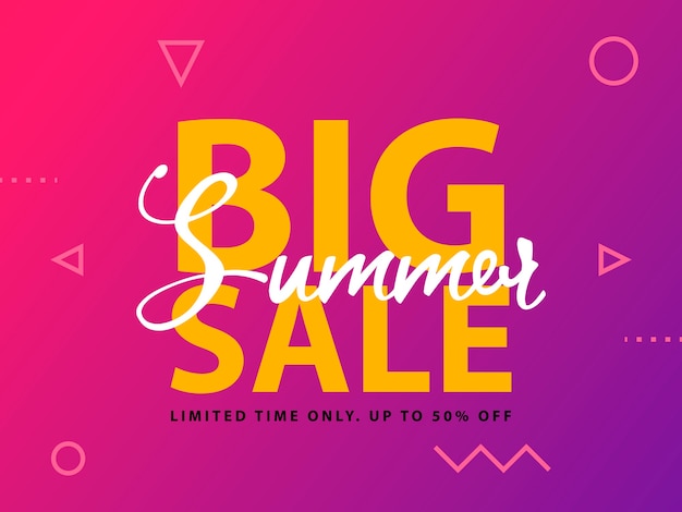 Big Summer Sale sign with ultraviolet background.  web banner template illustration.