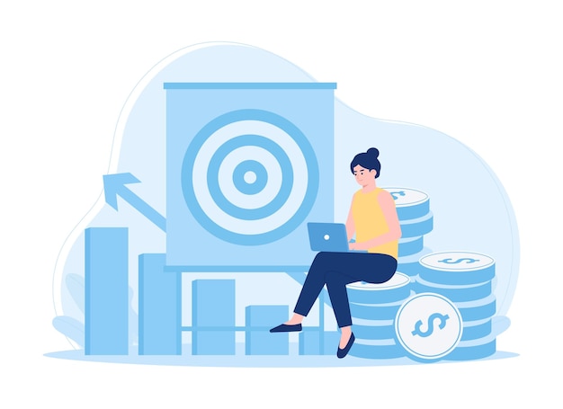 Big target with arrows goals and objectives growth and business plans concept flat illustration