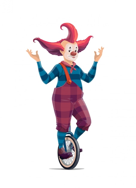 Vector big top circus cartoon clown on monocycle