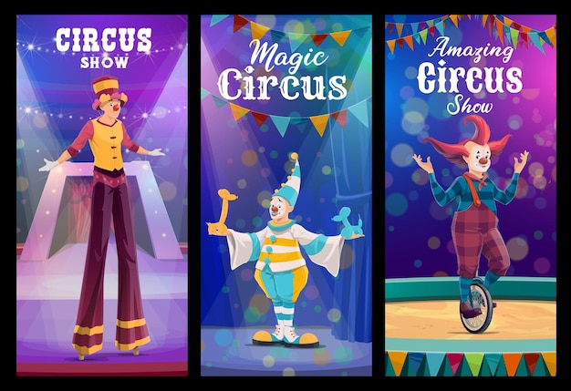 Big top circus clown mime and acrobat banners