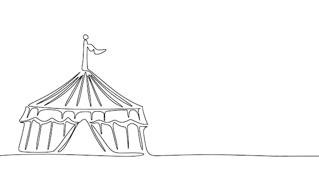 Big top circus One line continuous circus tent Line art tent for carnival Outline vector