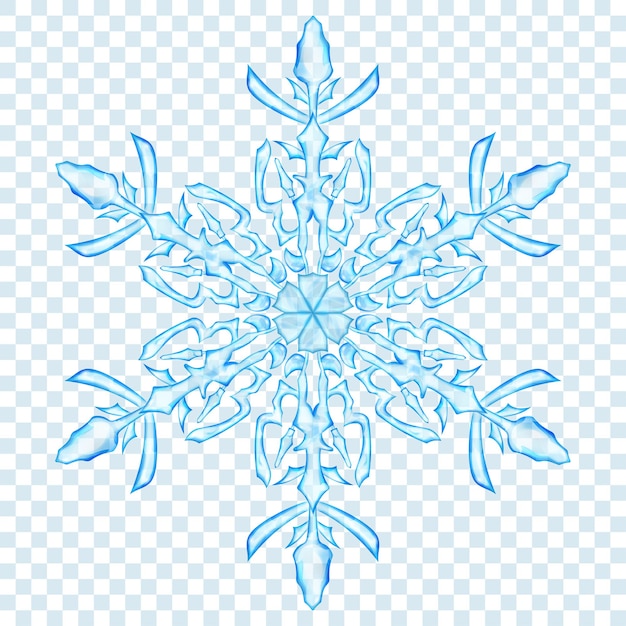 Big translucent Christmas snowflake in light blue colors on transparent background. Transparency only in vector format