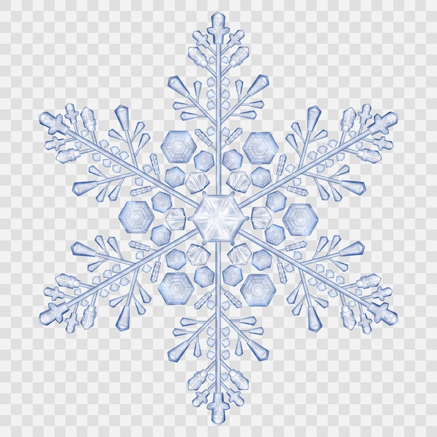 Big translucent crystal snowflake in blue colors on transparent background Transparency only in vector file