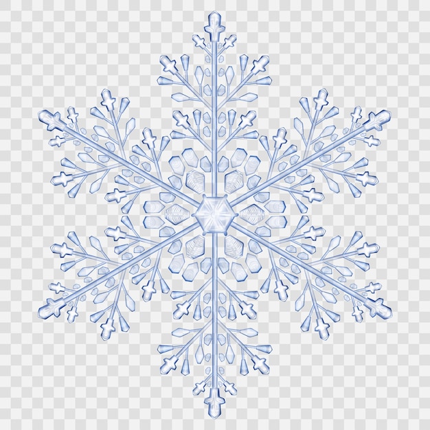 Big translucent crystal snowflake in blue colors on transparent background Transparency only in vector file