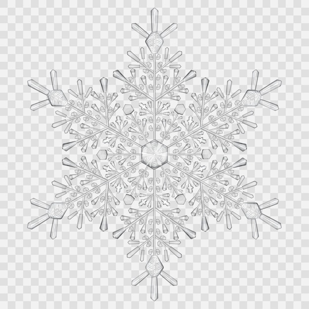 Big translucent crystal snowflake in gray colors on transparent background