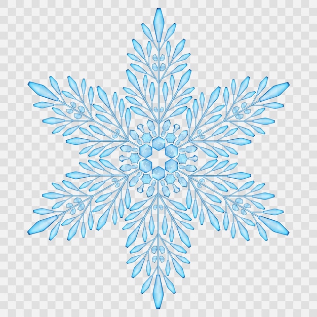 Vector big translucent crystal snowflake in light blue colors on transparent background transparency only in vector file