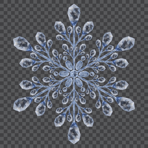 Vector big translucent crystal snowflake in light blue colors on transparent background