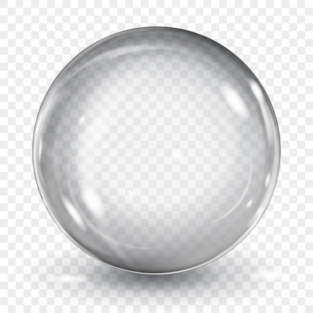 Vector big translucent gray sphere with glares and shadow on transparent