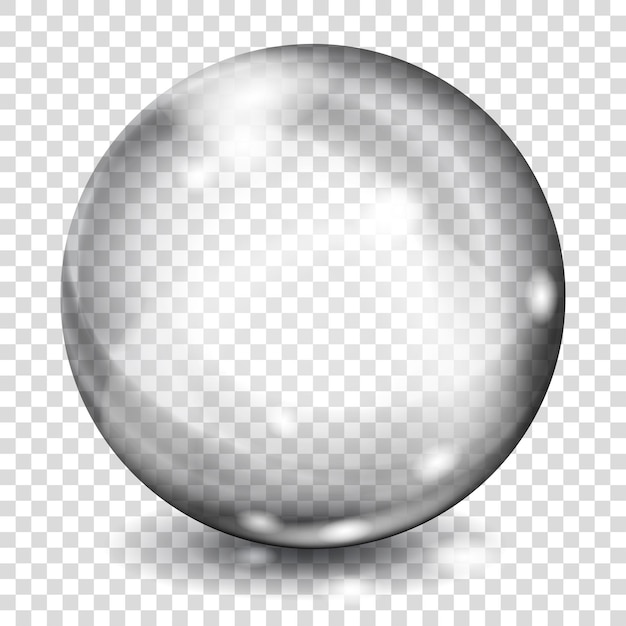 big translucent gray sphere with glares and shadows on transparent background
