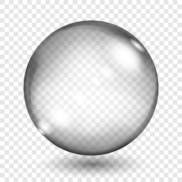 big translucent gray sphere with glares and shadows on transparent background