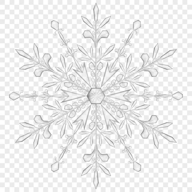 Big translucent snowflake in gray colors on transparent background.  Transparency only in vector file