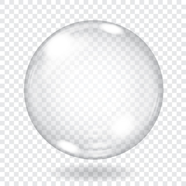 Big transparent glass sphere with glares and shadow. transparency only in vector file