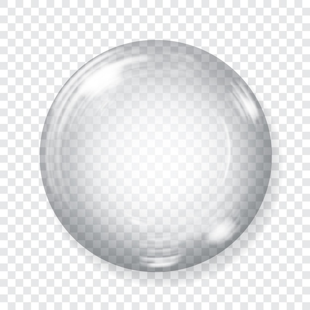 Vector big transparent glass sphere with glares and shadow