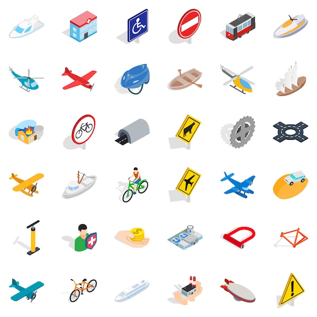 Big transport icons set, isometric style