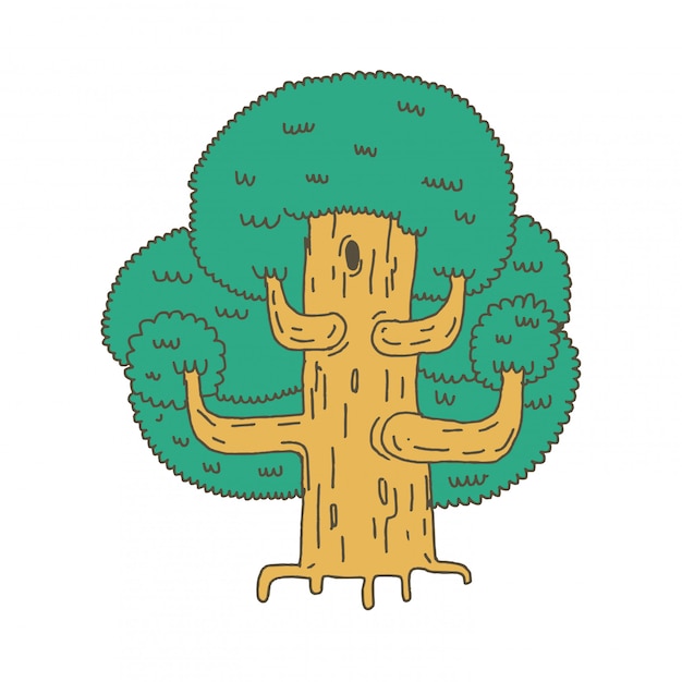 Vector big tree sketch isolated.