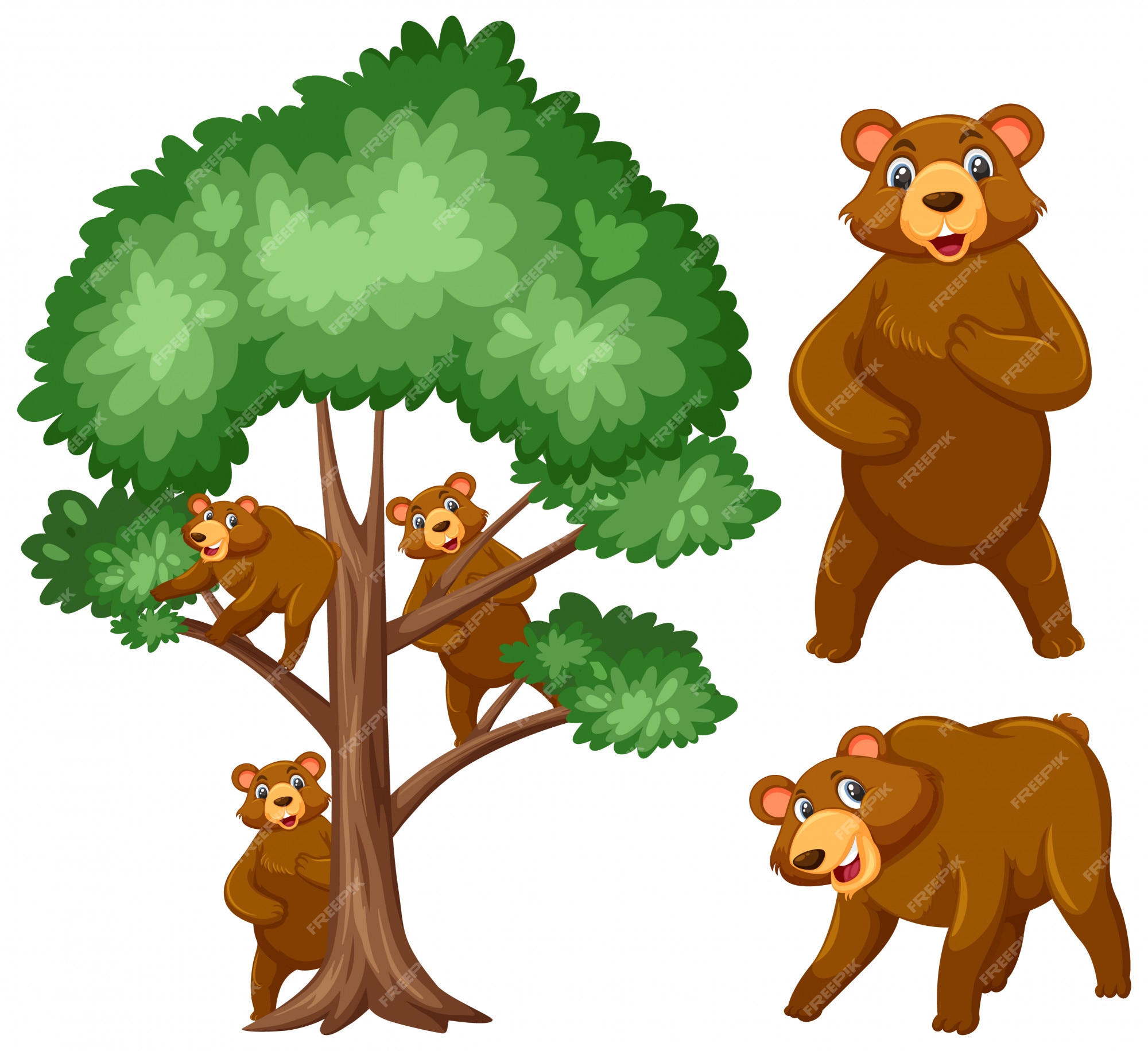 Premium Vector | Big tree and three bears Premium Vector | Big tree and three bears