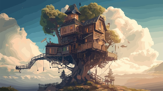 Vector big treehouse illustration