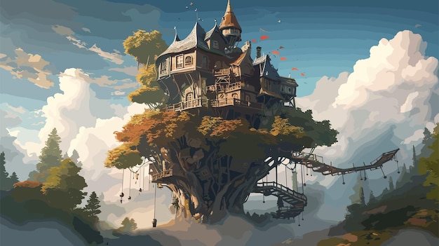 Vector big treehouse illustration