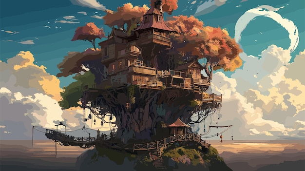 Vector big treehouse illustration