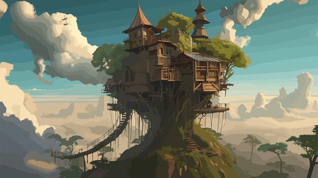 Vector big treehouse illustration