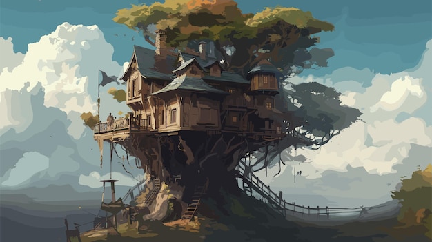 Vector big treehouse illustration