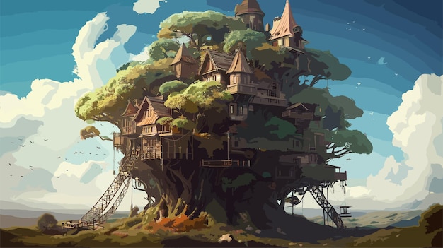 Vector big treehouse illustration