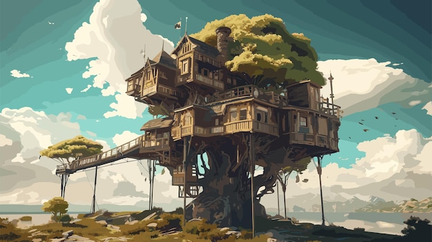 Иллюстрация большого дома на дереве