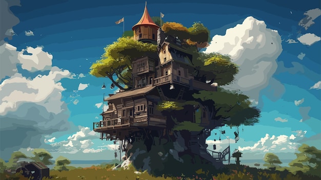 Vector big treehouse illustration