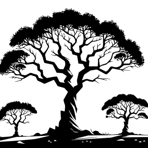 大きな木のシルエット 黒と白のデザインベクトル
