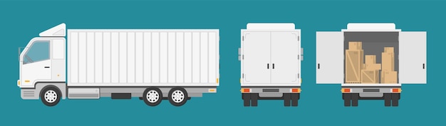 大型トラックの側面図背面図白いトラックのボックス