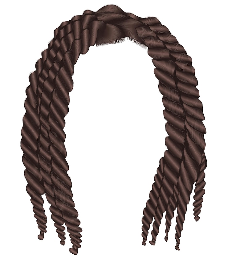 Vector big twist braids realistic 3d fashion beauty style trendy african hairstyle wig