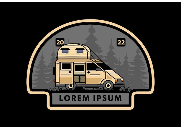 Big van with roof box tent illustration badge