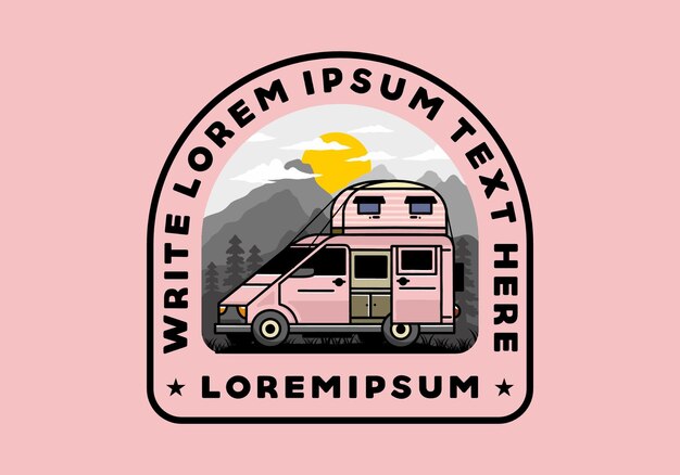 Big van with roof box tent illustration badge