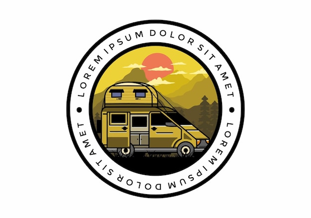 Big van with roof box tent illustration badge