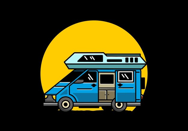 Big van with sliding door for camping illustration badge design