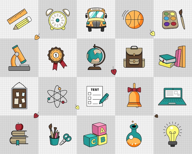 Big vector collection of colorful school icons Cartoon icons education school