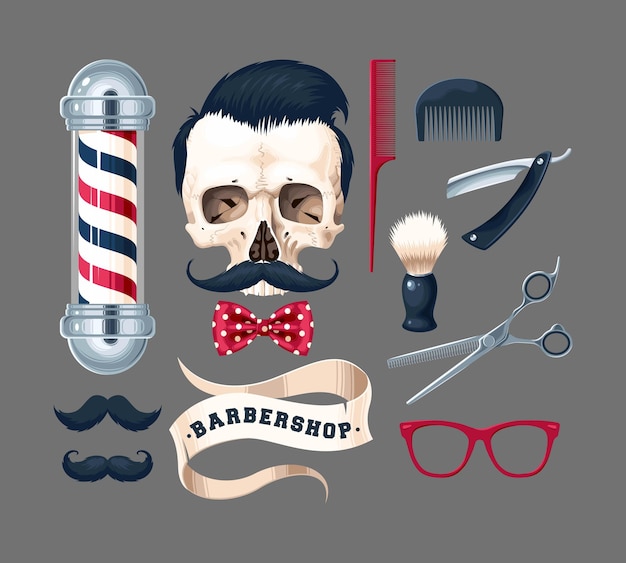 Big vector set of barber shop illustrations