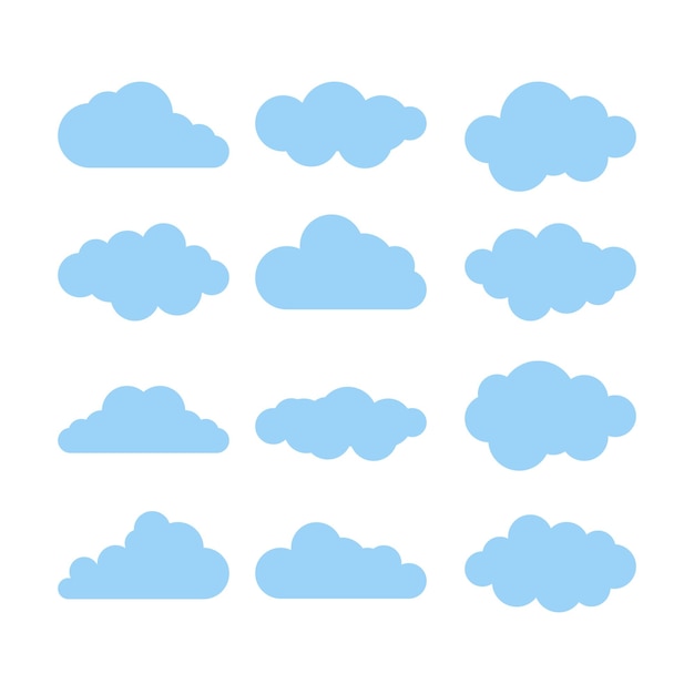 Big vector set of blue cloud shapes