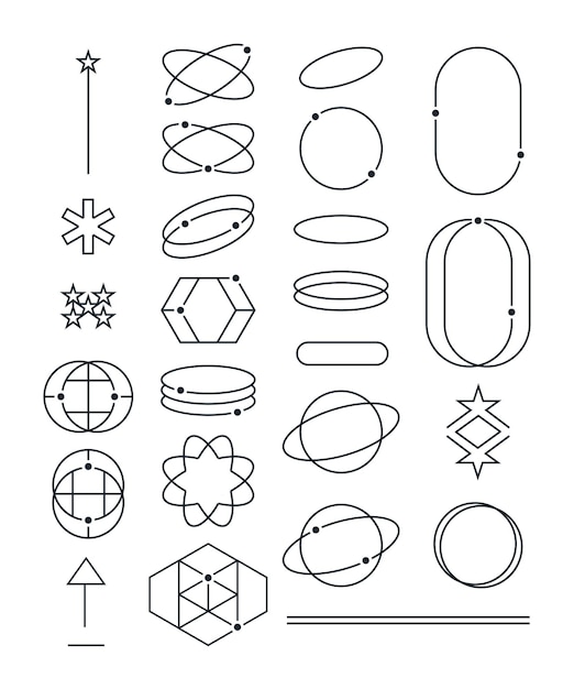 Большой векторный набор бруталистских геометрических фигур. Модные абстрактные минималистские фигуры, звезды, цветы