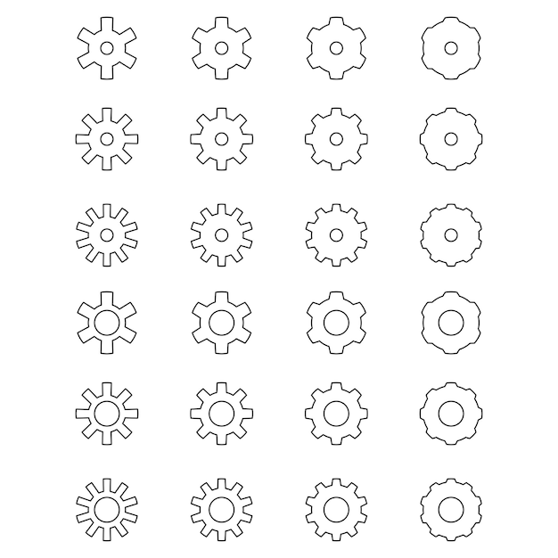 Big vector set of different gear line icons