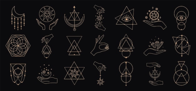 Big vector set of magic and astrological symbols Mystical signs silhouettes Esoteric aesthetics