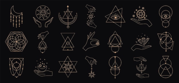 Вектор Большой векторный набор магических и астрологических символов, мистических знаков, силуэтов, эзотерической эстетики